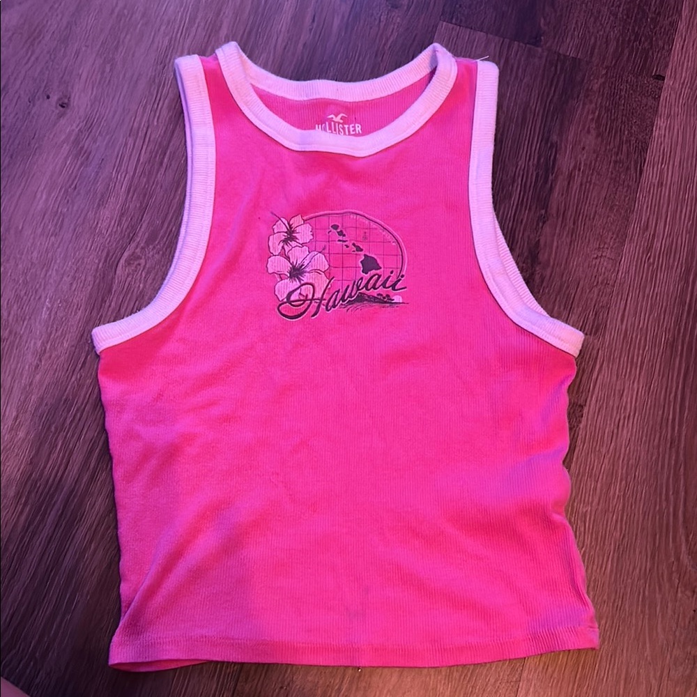 Hollister Pink and White Tank Top Fitted Ribbed